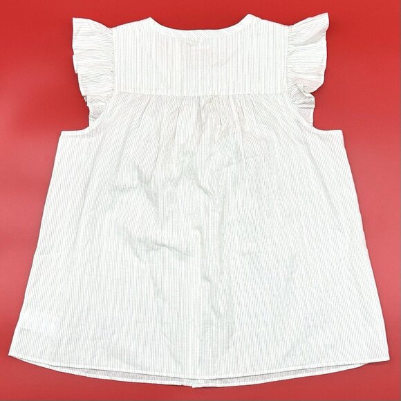 Madewell Ruffle-Sleeve Bib Top Metallic Lurex Stripe Size Small Button Up Blouse - Picture 7 of 10